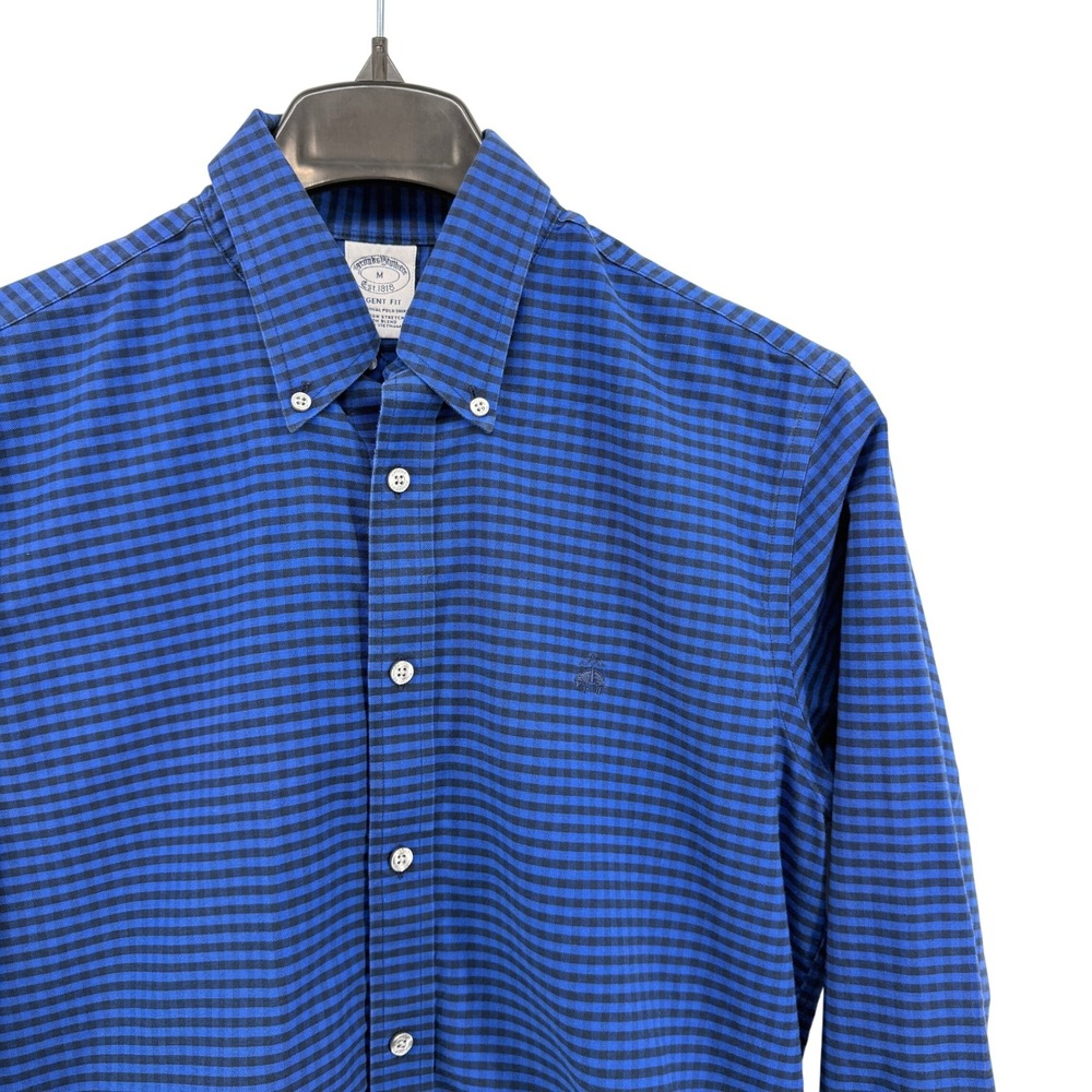 Brooks Brothers Button Down Shirt Mens Medium Regent Fit Blue Gingham Non-Iron